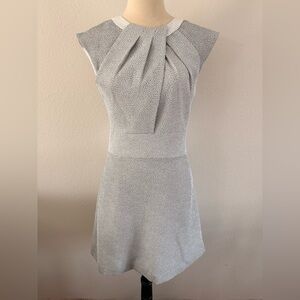Wai Ming Grey textured A-Line Leather Trimmed Women's Dress